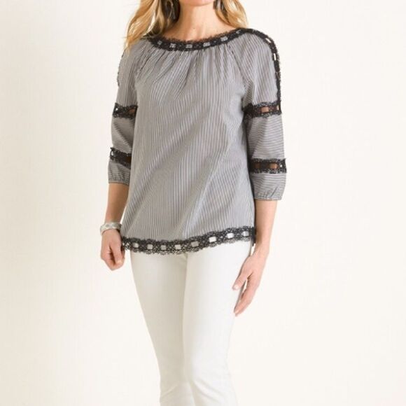 Striped Lace-Detail Top - Picture 1 of 7